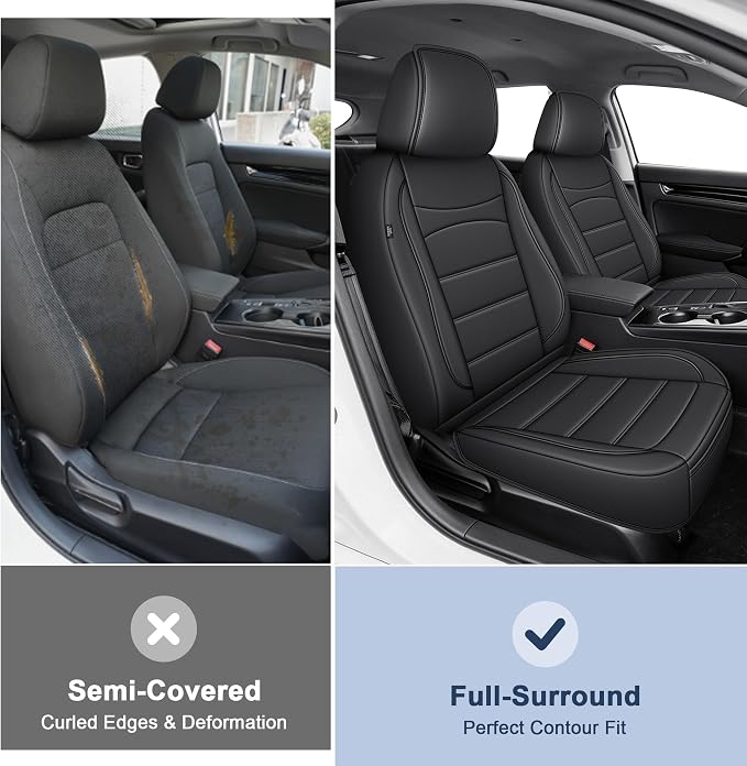 IKABEVEM Custom for Honda Civic 2022-2026 Seat Covers 11th Gen Full Set Luxury Faux Leather Car Seat Protector Interior Accessories(Black) - Image 7