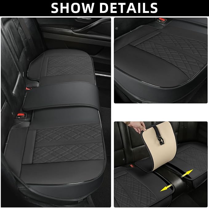 Car Seat Cover for Rear Car Seat Bottom,Luxury PU Leather Seat Cushion | Auto Interior Seat Cover Without Backrest,Full Wrapping Edge Works with Sedan SUV Pickup Minivan - Image 2