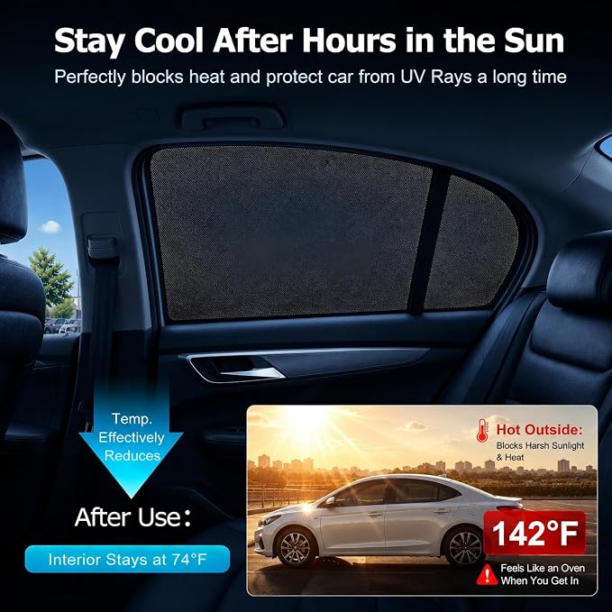 [2026 Upgraded] DMJN Car Window Shades for Baby, 100% UV & Sun Block Car Side Windows Covers Sun Shades for Baby in Car, Easy-Install Nano Ice-Crystal Coating Universal Fit, 2 Packs - Image 6