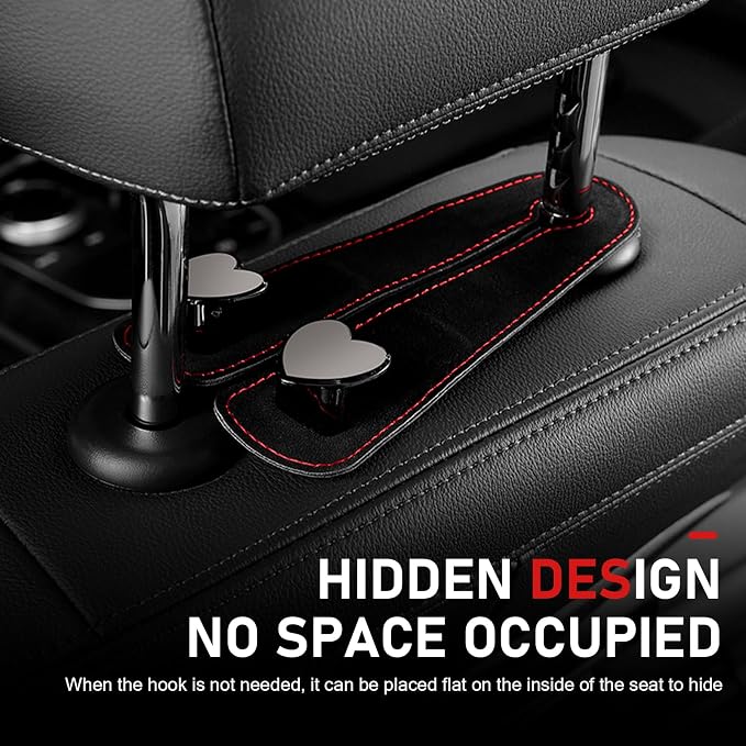 2 PCS Car Seat Headrest Hook, Suede Cute Heart Shape Metal Double Head Purse Hook, Universal Automotive Seat Back Storage Hanger, Car Accessories for Women (Black) - Image 6