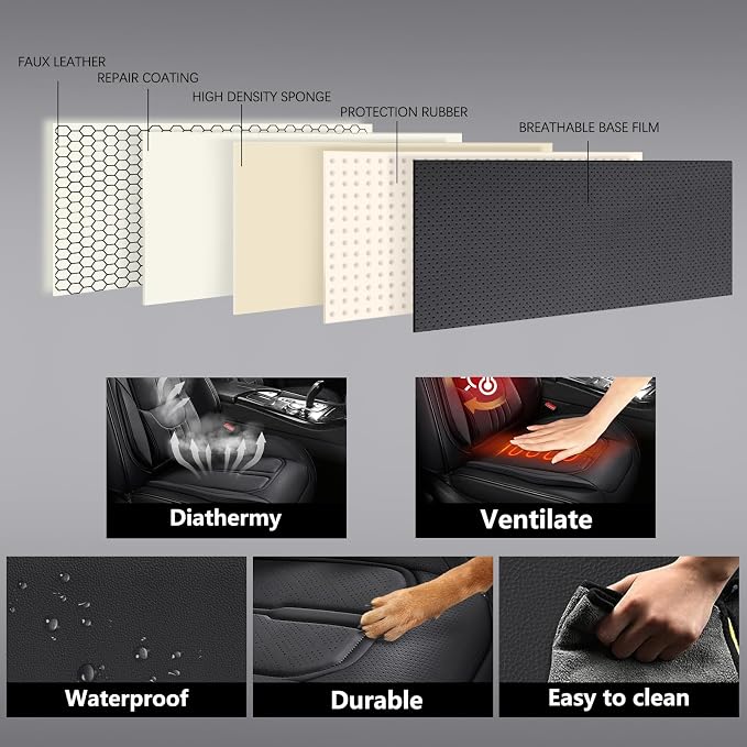Full Coverage Leather Car Seat Covers for Cars,SUVs and Pick-up Trucks,Car Seat Protector,Automotive Seat Covers,Car Seat Cushion,Black Seat Cover,Front Seat Cover for 2 Seats - Image 6