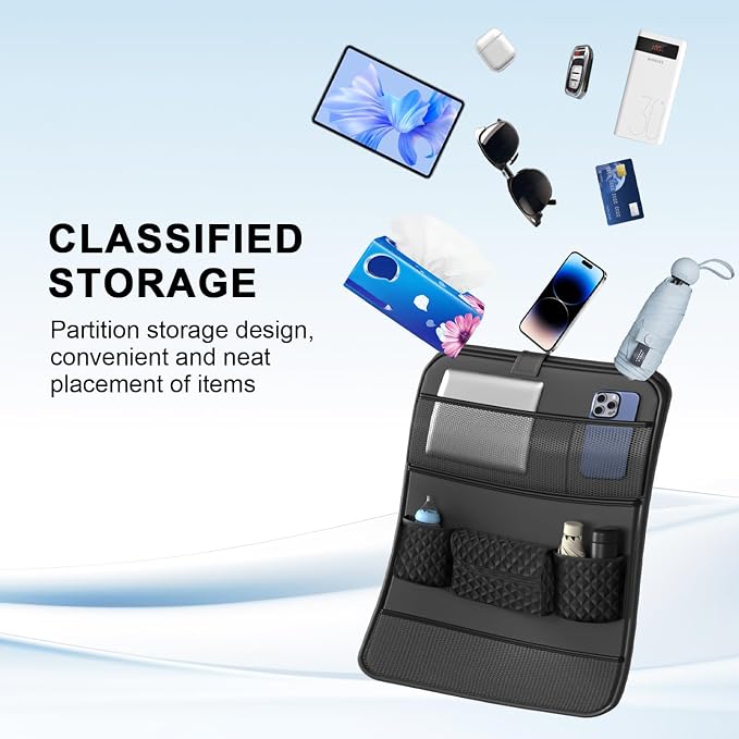 Universal Car Backseat Organizer with Tablet Holder & Foldable Tray - Heavy-Duty Kick Mats Seat Protector for Kids, Waterproof Multi-Pocket Storage for Road Trips, Cars, SUVs​ - Image 5