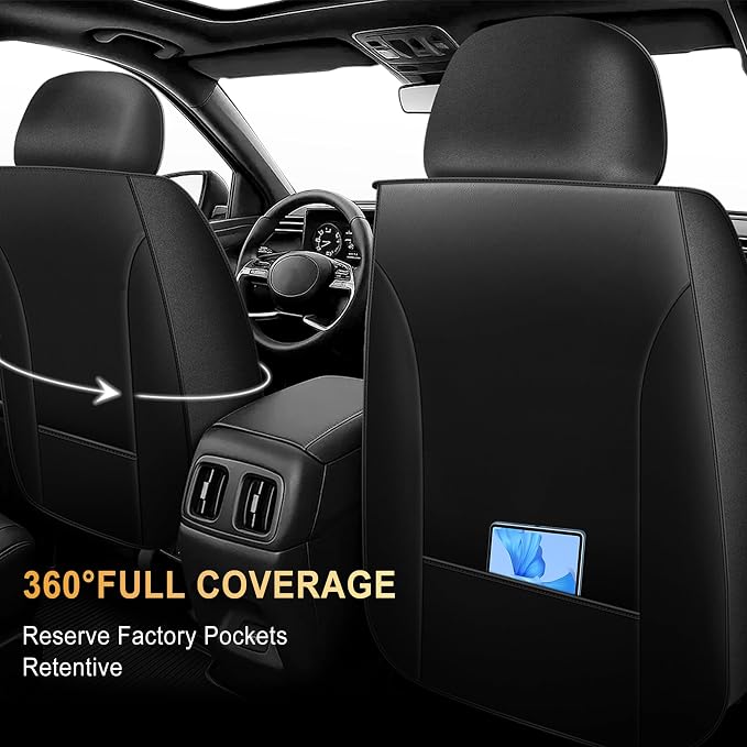 IKABEVEM Car Seat Covers for Jeep Renegade 2015-2025 2026 Full Set(5 Seats) | Luxury Fuax Leather, Waterproof, Airbag Compatible, Easy to Install, Scratch‑Resistant Seat Protection, Black - Image 3