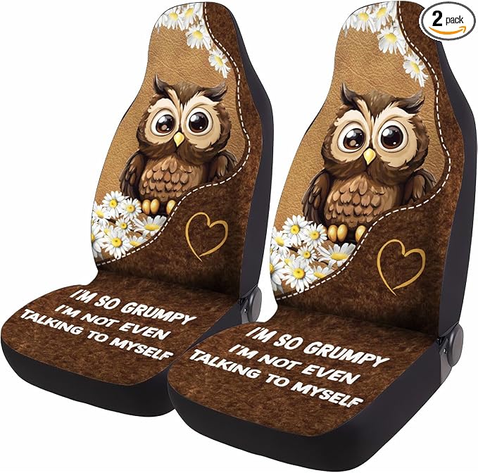 GENANY Cute Owl Car Seat Covers, 2-Piece Front Seat Set | 2-piece polyester front seat cover set, each 35 x 21 x 21 inches, with adjustable straps and hooks by GENANY