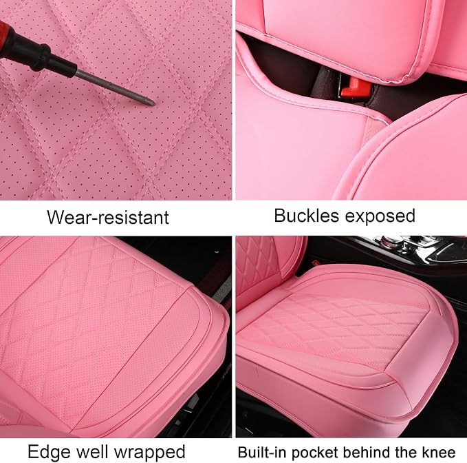 Front Seat Covers,Leather Car Seat Covers,Pink Seat Cover Universal | Seat Covers Pink,Leather Car Seat Cover,2pcs Front Seat Protector For Most SUV Sedan Truck,For Families Pets Commuter - Image 6