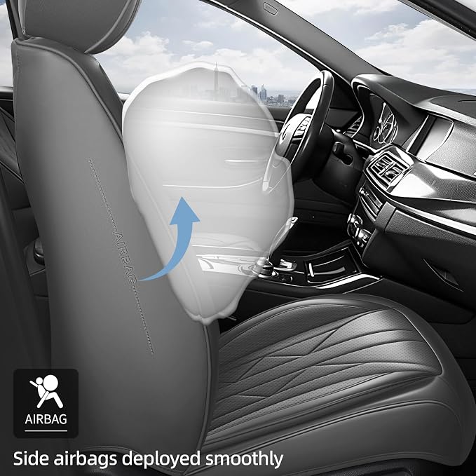 HChengkikz Car Seat Covers Front Seats, Waterproof Faux Leather (Gray) | Memory Foam Lumbar Support, Airbag Compatible, Universal Fit for SUV Truck Pickup Sedan - Image 4