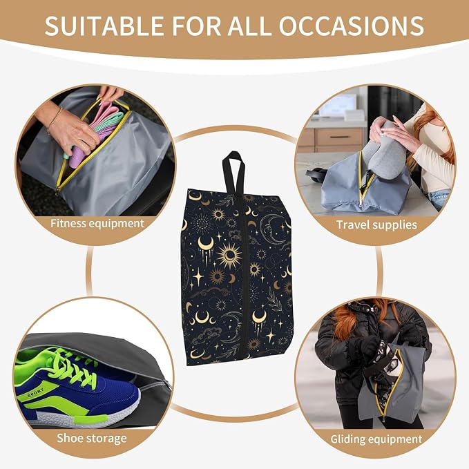 Boho Magic Celestial Travel Shoe Bag for Men & Women, Waterproof Shoe Storage Organizer with Zipper, Portable Shoe Pouch for Sneakers, Heels, Sandals, Gym & Travel Luggage 2PCS - Image 7