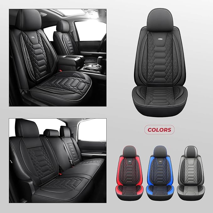 FREESOO Custom Leather for Toyota Tundra Seat Covers 2014-2021 Crewmax Cab | Custom Fit, Full Set, 60/40 Split Bench, Waterproof Faux Leather, for Truck Toyota Tundra Accessories, Black - Image 6