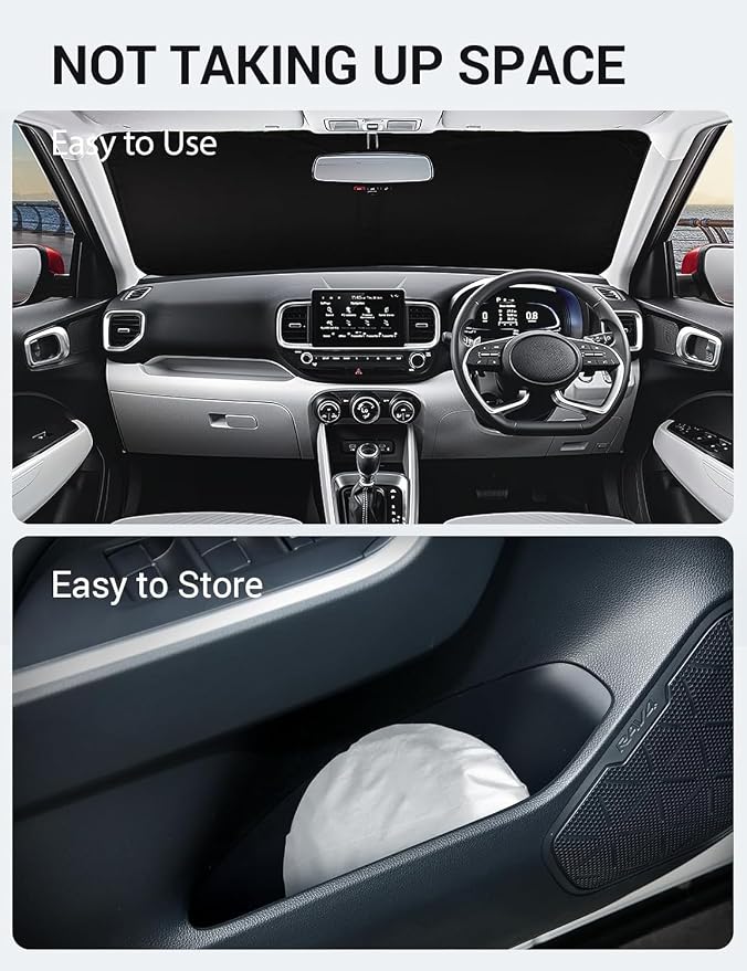 Proadsy Custom Fit Car Windshield Sun Shade for 2020-2026 Hyundai Venue | 240T Heat Shield, Drops Temp 54°F, Blocks 99% UV, Prevents Dashboard Cracking, Summer Parking & Beach Trips, Easy Twist-Fold - Image 9
