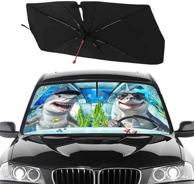 Socira Funny Sharks Car Windshield Sun Shade Umbrella Foldable Sunshade | for Front Window Auto Windshield Sunshade Covers Car Accessories Protect from Sun Rays Heat 57'' X 30'' by Socira