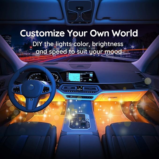 EJ's SUPER CAR 4PCS 48 LED Car Interior Lights, RGB Under Dash Lighting Kit | 12V Car Charger, Wireless Remote, Waterproof Multicolor LED Strips with Multi-Mode Change for Car Interior - Image 7