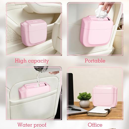 1 Pack Car Trash Can with Lid, Built-in Storage Garbage Bag, Pink | Leakproof Car Door Trash Can with Hook, for women, 30pcs Trash Bags, Mini Automotive Garbage Bin for Vehicle, Office, Home - Image 5