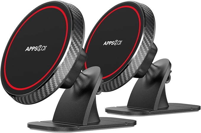 APPS2Car 2 Pack for Magsafe Car Mount, Dashboard Magnetic Car Phone Holder | Powerful Magnetic Hold, Includes metal rings for non-MagSafe phones, One-Hand Operation, 3M VHB Adhesive, 360° Rotation by APPS2Car