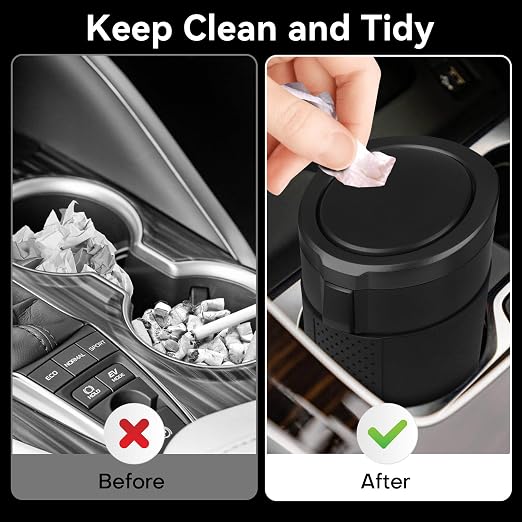 Car Trash Can Bin with Lid - Mini Car Garbage Can Cup Holder-Black Small Leakproof Vehicle Trash Garbage Can Bin-Automotive Car Organizers and Storage for Back Seat SUV Truck Accessories - Image 2