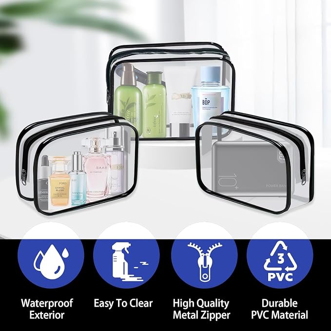 12 Pieces Clear Makeup Bags, TSA Approved Toiletry Bag for Travel, Transparent Cosmetic Pouch with Zipper, Waterproof Vinyl Plastic Organizer Case for Vacation Bathroom (Medium) - Image 3