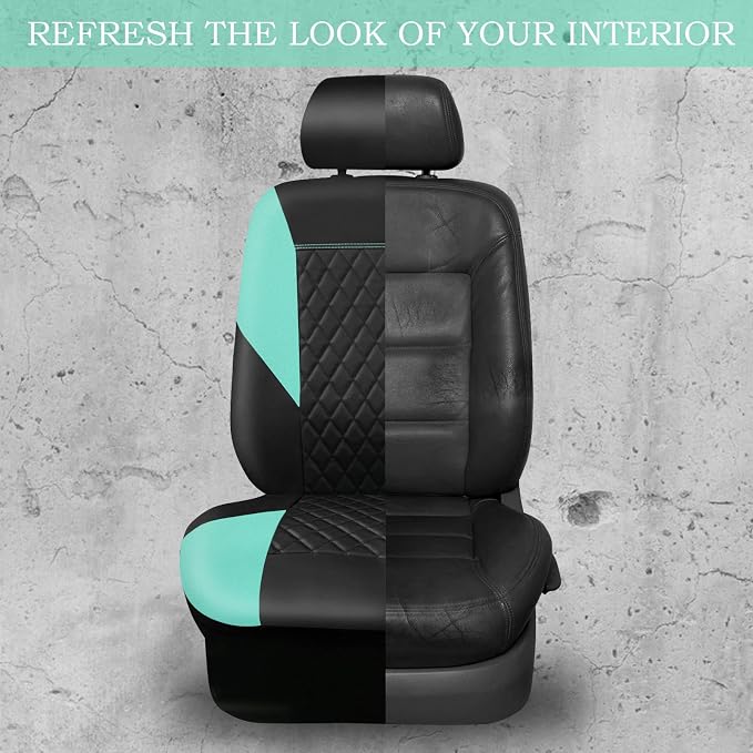 CAR PASS Mint Leather Seat Covers Full Set-Universal Quilting Cute Girly Car Seat Cover with 5mm Composite Sponge Inside,Airbag Compatible,2zipper Bench for Most Sedan,SUV,Truck(Full Set,Mint) - Image 5