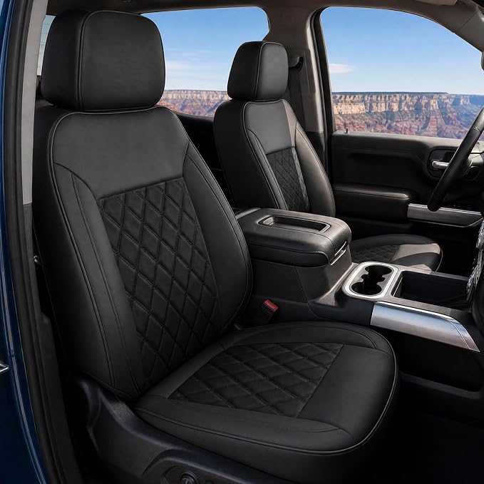 Custom Seat Covers for Silverado, Waterproof Nappa Leather Full Set Seatcovers for Chevy Silverado/GMC Sierra 2007-2013 & 2019-2026 1500, 2020-2026 2500HD 3500HD Crew/Double/Extended Cab by Umbrauto