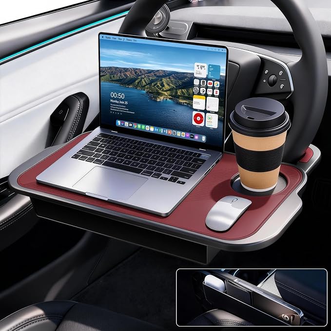 2-in-1 Car Steering Wheel Desk Tray & Car Seat Gap Filler Organizer – Silicone Look Table for Laptop, Eating Food, Writing – Work Road Trip Essentials Accessories（red） by Unknown