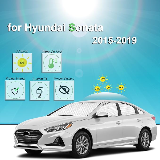 KMF 8pcs Thicken Car Window Shades for Hyundai Sonata Sedan 2015-2019 Accessories, Custom Windshield Sunshade Privacy Car Window Covers for Side Rear, Sun Visor UV Block and Blackout for Camping - Image 2