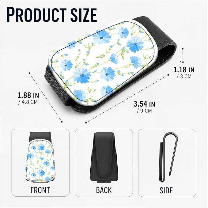 Leather Magnetic Sunglass Holder for Car Sun Visor, Cute Eyeglass Ticket Card Hanger Clip, Universal Auto Interior Accessories for SUV Pickup Truck, Blue Floral - Image 3