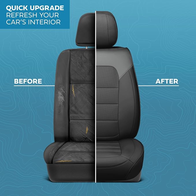MotorBox Cabin King Slate Ridge Leather Seat Covers for Trucks & Cars | Charcoal and Black Car Seat Covers, Waterproof Leather Seat Covers, Car Accessories, Seat Protector, Universal Fit - Image 6