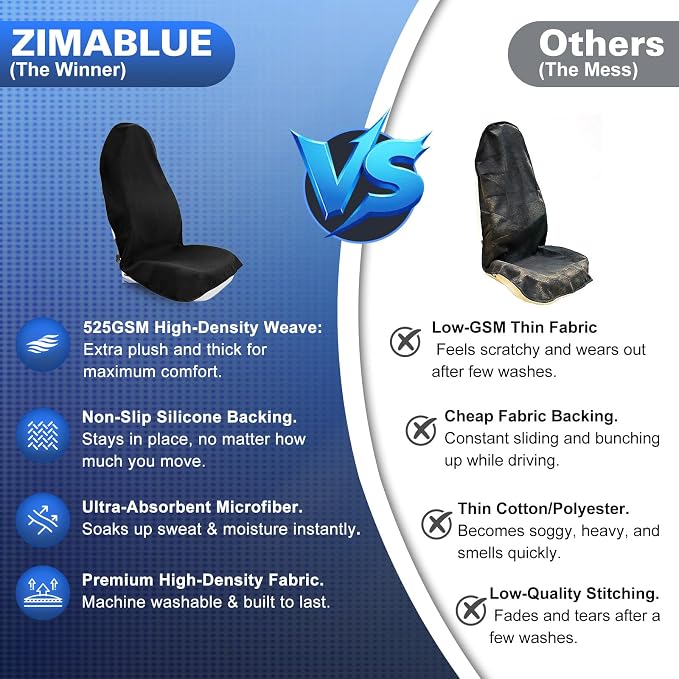 ZIMABLUE 1PC Waterproof Towel Car Seat Cover - 525g Heavy Duty 3-Layer Microfiber Sweat Protector for Bucket Seats - Non-Slip Machine Washable Universal Fit for Gym, Yoga, Beach, Pets & Outdoors-Black - Image 7