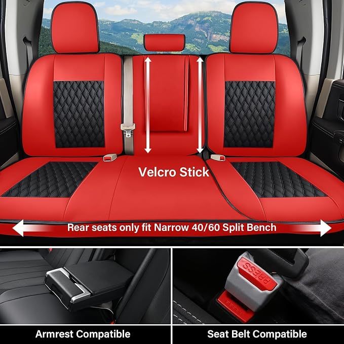Coverado Chevy Chevrolet Silverado GMC Sierra Seat Covers Full Set, Fit for 2007-2013 & 2019-2026 1500, 2020-2026 2500HD 3500HD Crew Double Extended Cab, Faux Waterproof Leather Seat Covers (Red) - Image 3