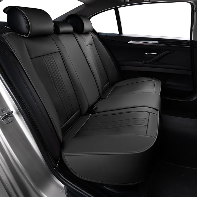 Huidasource Rear Seat Covers Compatible with Seatbelt Buckle, Child Seat, Premium Faux Leather Back Seat Cover, Rear Car Seat Cover with Velcro Adjustable Universal Fit for Most Cars SUV Trucks, Black - Image 3