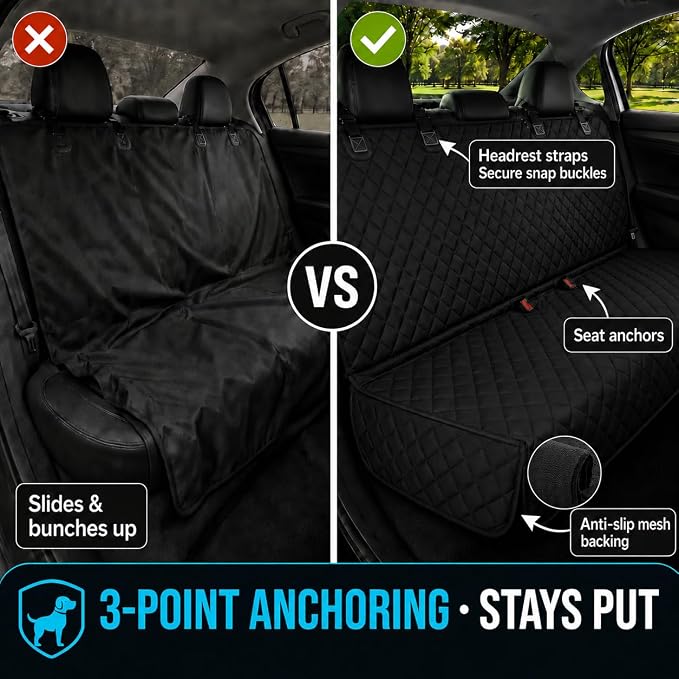 Dog Car Seat Cover & Protector, Pet Back Seat Cover for Cars & SUVs, 62" | Waterproof rear seat cover for dogs, kids & baby boys; fits large SUV & trucks and protects seats from fur & spills. - Image 4