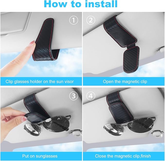 TCJJ Sunglasses Holders for Car Visor,Car Magnetic Glasses Holder Leather Sunglasses Clip and Ticket Card Clip Suitable for Car Interior Visor and Different Size Eyeglasses(Carbon Fibre) - Image 5