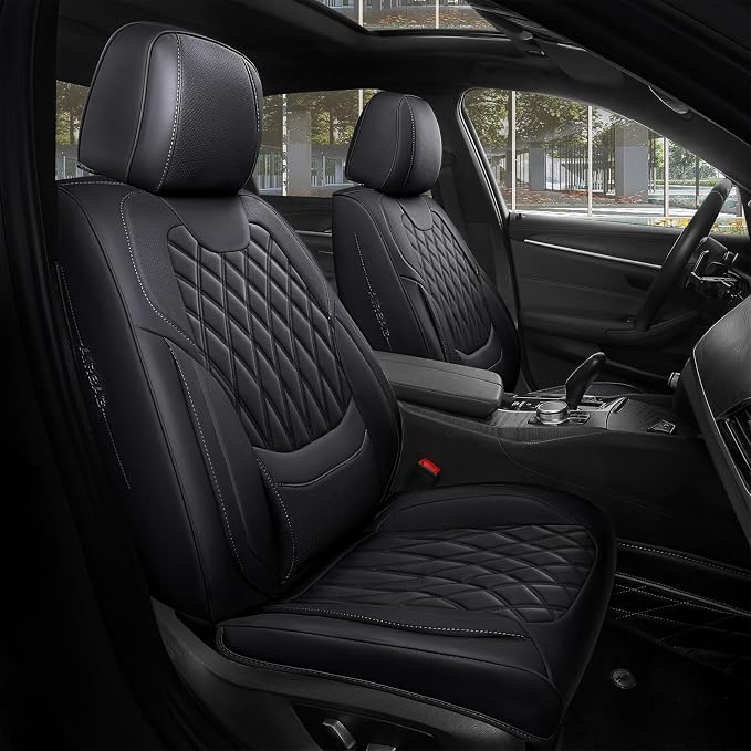 FREESOO Car Seat Covers Full Set Faux Leather Universal Fit Black | faux nappa leather seat covers, waterproof breathable, full set lumbar support, front rear covers, fit sedans suvs pickups by FREESOO