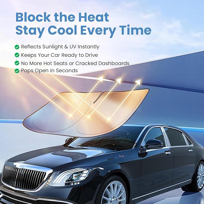 Windshield Sun Shade for Hyundai Tucson 2022 2023 2024 2025 2026 – Custom Fit Sun Shield with Mirror Cut‑Out, Blocks Heat & UV, Foldable with Storage Pouch - Hyundai Tucson Windshield Sunshade - Image 2