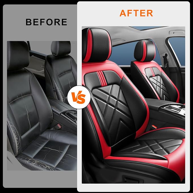 Rio Car Seat Covers Fit for KIA Rio 2014-2025 2026, Premium Full Coverage Leather Automotive Seat Protectors, All Seasons Waterproof Breathable, Airbag Compatible (2 Front Seats, Red Black) - Image 5