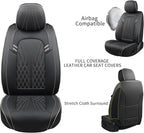 MINGBRON Leather Car Seat Covers 5 Pieces, Full Set Universal Seat Covers for Cars, Waterproof Nappa Leather Auto Seat Protectors, Black Car Seat Cover Most Sedans SUV Pick-up Truck Black&BeigeLine - Image 8