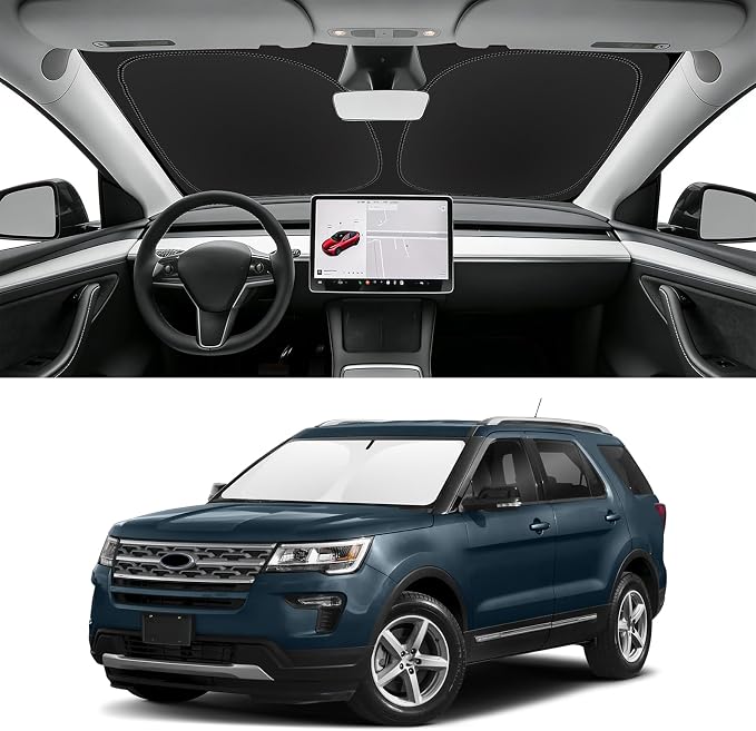 Custom Fit Windshield Sun Shade for Ford Explorer 2011-2019 | Blocks UV Rays and Sun Heat, Helps Reduce Interior Temperature, Protects Dashboard from Fading, Folds Easily for Storage by SLOGENTO
