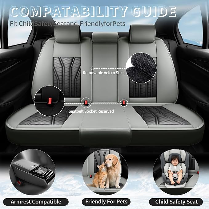 Fit Tundra Premium Leather Car Seat Covers for Toyota Tundra 2007-2025 2026 - Waterproof，Breathable，All-Weather Seat Cushion Protecto & Airbag Compatible, 2 Front Seat Gray&Black - Image 3