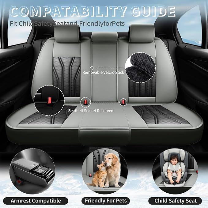 Fit Yaris Premium Leather Car Seat Covers for Toyota Yaris 2007-2019 2020 - Waterproof，Breathable，All-Weather Seat Cushion Protecto & Airbag Compatible, Full Set Gray&Black - Image 3