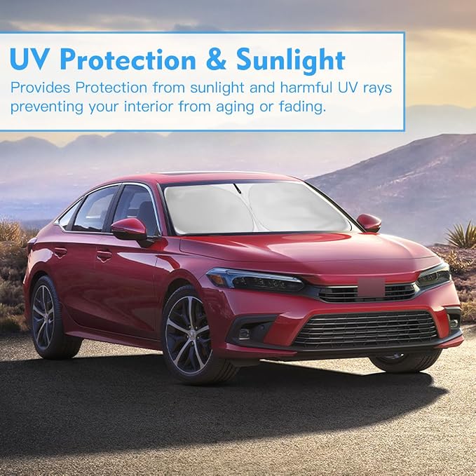 Windshield Sun Shade Car Sunshade Accessories for Honda Civic 2022-2026 | HOHUIGO Front Window Shade Sun for Honda Visor Sunshade Windshield Foldable Heat shield Cover Sun Visor UV Protector - Image 7