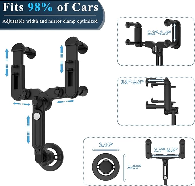 for Magsafe Car Mount, Rear View Mirror Phone Holder, Rotatable and Retractable Phone Holder for Car Compatible with iPhone 17/16/15/14/13/12 Series and Phones with Magsafe Case or Metal Ring - Image 2