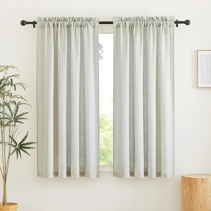 RYB HOME Green Linen Curtains for Living Room, Rod Pocket Thick Linen Burlap 72 Inch Length Light Filtering Privacy for Home Office Dining Room, W 34 x L 72 inches, Sage Green, 2 Panels Set by RYBHOME