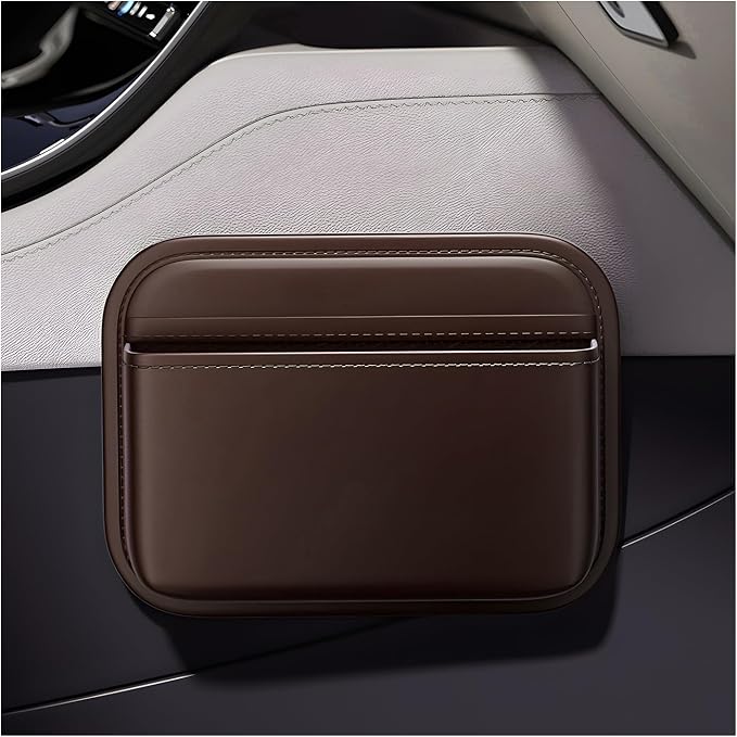 Car Seat Side Pocket Organizer, Mini Leather Auto Door Storage Bag Console Side Organizer, Multifunctional Seat Gap Pocket Storage Pouch for Phone Pen Key Sunglass (Coffee) by Unknown