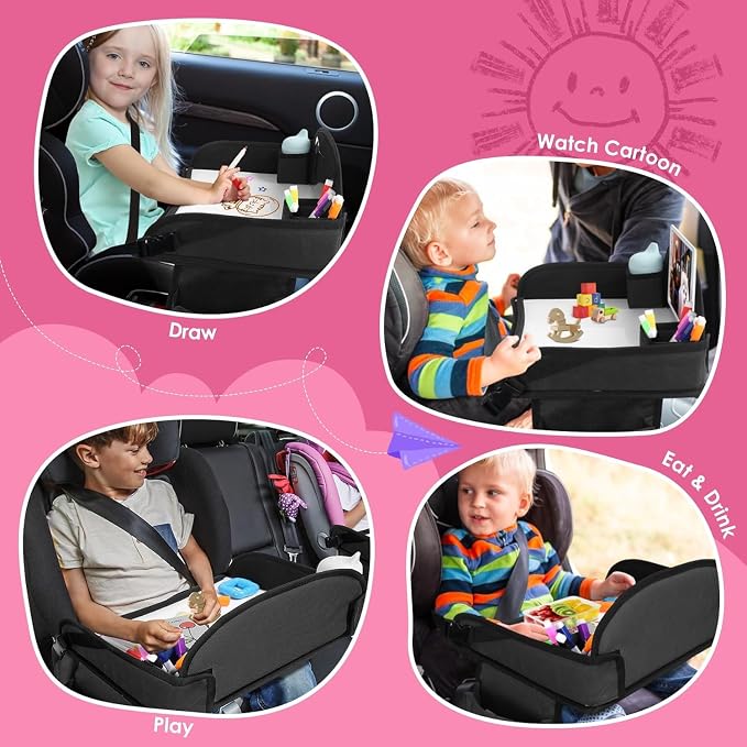 Kids Travel Tray for Toddler Car Seat, Road Trip Activities for Kid | Road Trip Essentials Accessories Lap Tray with iPad Holder Stand & Dry Erase Board as Travel Gifts for Kid,2PC - Image 6