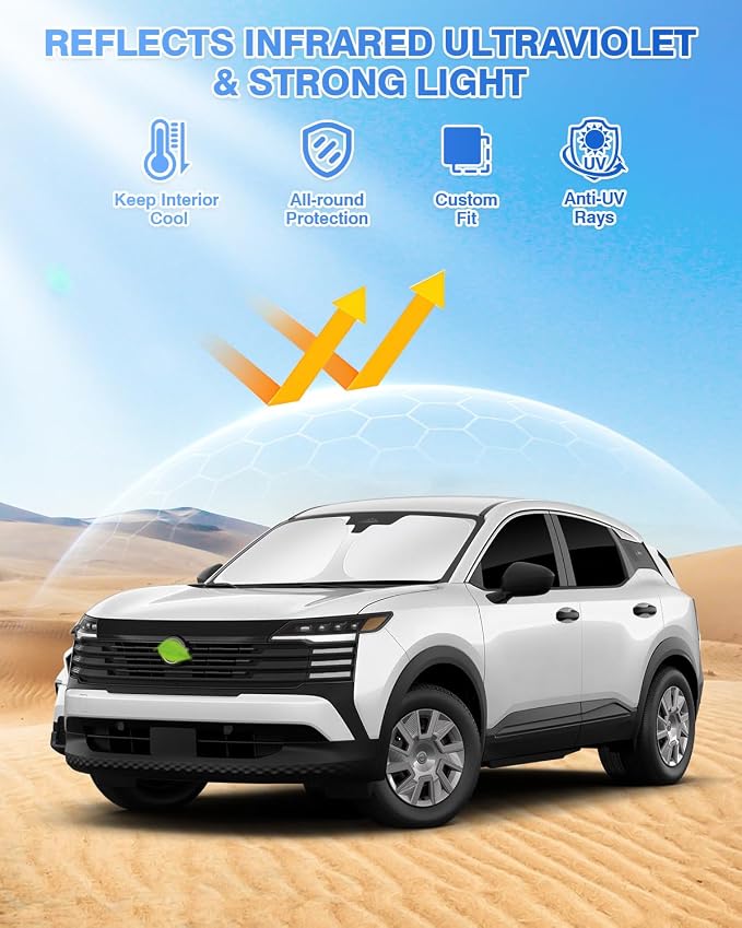 Canvcle Window Shades for 2025 2026 Nissan Kicks Accessories Windshield Sun Shade Side Rear Window Covers Sunshade Sun Visor Shield Privacy Protection for Camping Keep Vehicle Cool Black 7PCS - Image 2