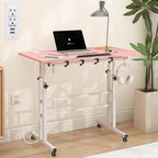 SIDUCAL Mobile Stand Up Desk with USB Ports and Outlets, Adjustable Laptop Desk on Wheels, Home Office Workstation, Rolling Laptop Cart for Standing or Sitting, 31.5" x 23.6"Pink by SIDUCAL