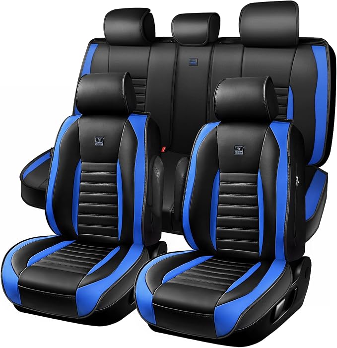 CAR PASS Nappa Leather Car Seat Covers Full Set, Luxury Seat Protector for Cars, Waterproof Anti-Slip Seat Cushion Armrest Compatible Airbag Universal for Sedan SUV Pick-up Truck Auto, Black Blue - Image 9