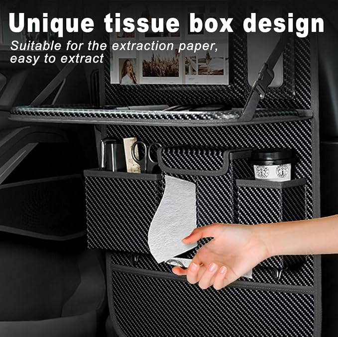 XDV Car Seat Organizers,Multi-functional Back Seat Protectors, Storage Pouches, and Tray Holders (for Cars, Kids, Seat Back and Rear Seats) (Carbon Fiber, 2 Pcs) - Image 7
