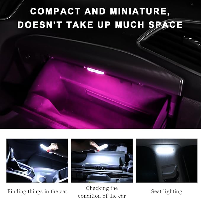 2 PCS Car Wireless LED Lights, Portable USB Rechargeable 7 Colors Car Ambient Lighting, Car Interior Reading Light Night Light with 6 LED Lamp Beads, Car Accessories (Sticky Fastener) - Image 4