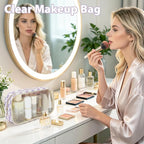 Fammart Clear Travel Makeup Bag for Women, TSA Approved Checkered Cosmetic Bag Make Up Car Organizer Case with Zipper, Large Waterproof Pouch Purse Toiletry Bag for Skincare, Brushes Travel Essentials - Image 5