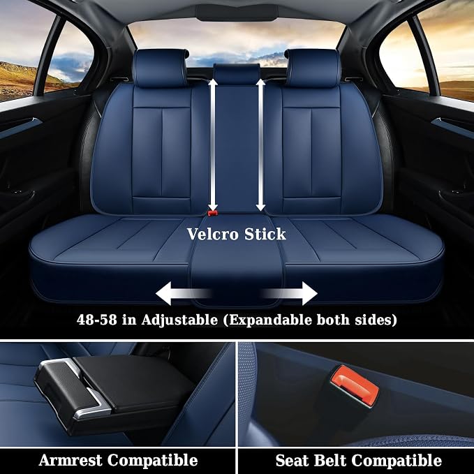 Coverado Car Seat Covers Full Set, Seat Covers for Cars, Car Seat Covers Front Seats and Back Car Seat Protector Waterproof, Leather Car Seat Cushion Universal Fit for Most Cars Blue - Image 3
