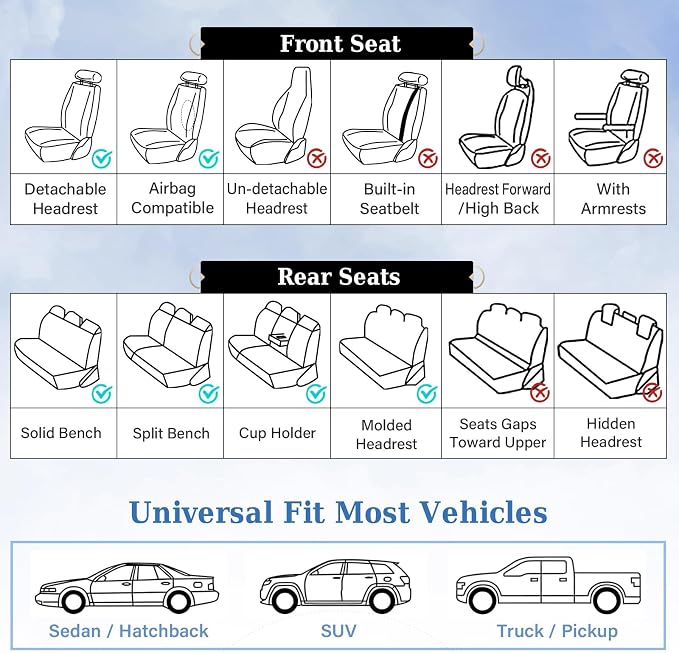 Coverado Seat Covers, Premium Nappa Leather Car Seat Covers Front Seats, Waterproof Car Seat Protector with Lumbar Support, Front Driver Seat Covers Universal Fit for Most Cars (Black&Gray) - Image 7